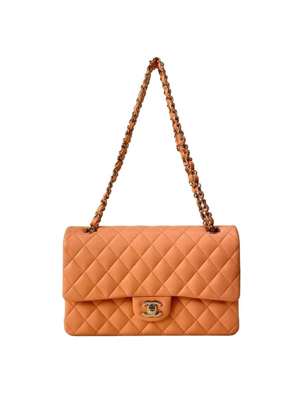 Chanel Shoulder Bag Double Flap Quilted Pink Gold Chain